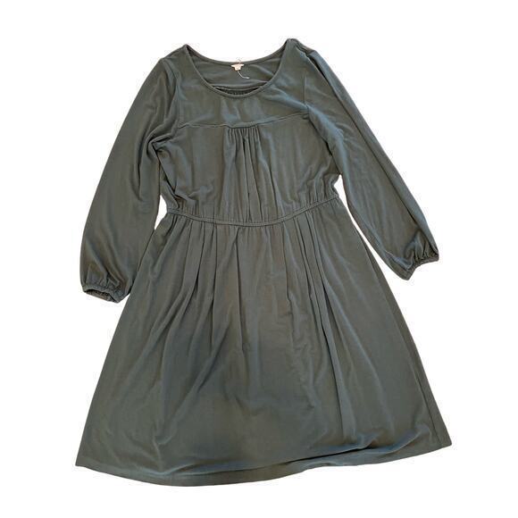 EUC J. Crew Deep‎ Jade Hunter Green Longsleeve Knee Length Scoop Neck Dress - Picture 1 of 11